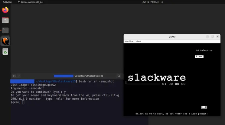 Slackware guest vm running on ubuntu host os.